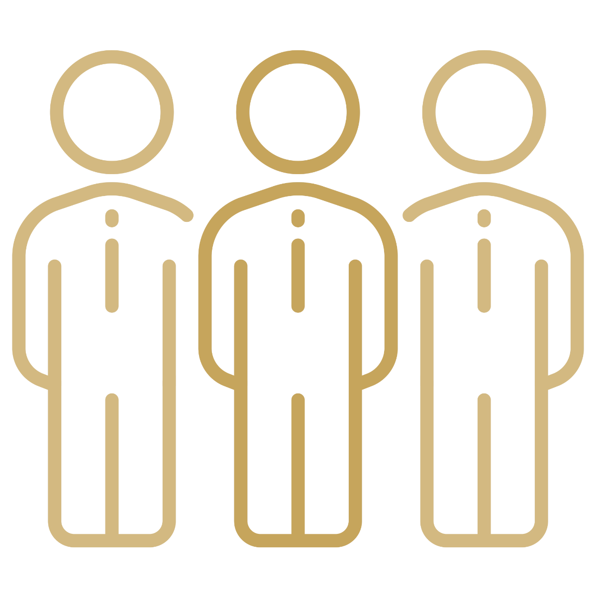 Gold line icon of three professional figures standing side by side, representing a hospitality staffing team.